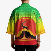 Ethiopia Christmas Kimono with Mountain Gazelle Sunset Ethiopian Flag Colors and Tribal Pattern Design - Wonder Print Shop