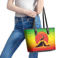 Ethiopia Christmas Leather Tote Bag with Mountain Gazelle Sunset Ethiopian Flag Colors and Tribal Pattern Design - Wonder Print Shop