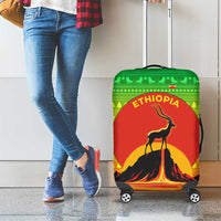 Ethiopia Christmas Luggage Cover with Mountain Gazelle Sunset Ethiopian Flag Colors and Tribal Pattern Design - Wonder Print Shop