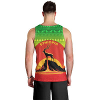 Ethiopia Christmas Men Tank Top with Mountain Gazelle Sunset Ethiopian Flag Colors and Tribal Pattern Design - Wonder Print Shop