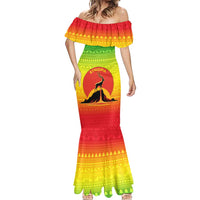 Ethiopia Christmas Mermaid Dress with Mountain Gazelle Sunset Ethiopian Flag Colors and Tribal Pattern Design - Wonder Print Shop