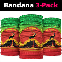 Ethiopia Christmas Neck Gaiter with Mountain Gazelle Sunset Ethiopian Flag Colors and Tribal Pattern Design - Wonder Print Shop