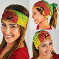 Ethiopia Christmas Neck Gaiter with Mountain Gazelle Sunset Ethiopian Flag Colors and Tribal Pattern Design - Wonder Print Shop