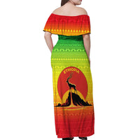 Ethiopia Christmas Off Shoulder Maxi Dress with Mountain Gazelle Sunset Ethiopian Flag Colors and Tribal Pattern Design - Wonder Print Shop