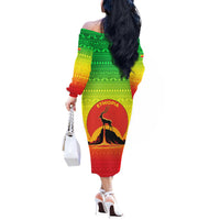 Ethiopia Christmas Off The Shoulder Long Sleeve Dress with Mountain Gazelle Sunset Ethiopian Flag Colors and Tribal Pattern Design - Wonder Print Shop