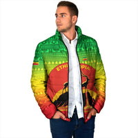 Ethiopia Christmas Padded Jacket with Mountain Gazelle Sunset Ethiopian Flag Colors and Tribal Pattern Design - Wonder Print Shop