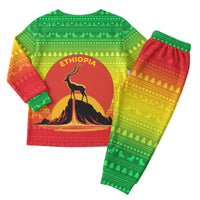 Ethiopia Christmas Pajama Set with Mountain Gazelle Sunset Ethiopian Flag Colors and Tribal Pattern Design - Wonder Print Shop