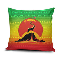 Ethiopia Christmas Pillow Cover with Mountain Gazelle Sunset Ethiopian Flag Colors and Tribal Pattern Design - Wonder Print Shop