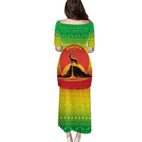 Ethiopia Christmas Puletasi with Mountain Gazelle Sunset Ethiopian Flag Colors and Tribal Pattern Design - Wonder Print Shop