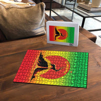 Ethiopia Christmas Puzzle with Mountain Gazelle Sunset Ethiopian Flag Colors and Tribal Pattern Design - Wonder Print Shop