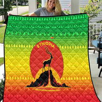 Ethiopia Christmas Quilt with Mountain Gazelle Sunset Ethiopian Flag Colors and Tribal Pattern Design - Wonder Print Shop