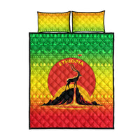 Ethiopia Christmas Quilt Bed Set with Mountain Gazelle Sunset Ethiopian Flag Colors and Tribal Pattern Design - Wonder Print Shop