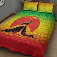 Ethiopia Christmas Quilt Bed Set with Mountain Gazelle Sunset Ethiopian Flag Colors and Tribal Pattern Design - Wonder Print Shop