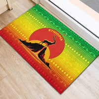 Ethiopia Christmas Rubber Doormat with Mountain Gazelle Sunset Ethiopian Flag Colors and Tribal Pattern Design - Wonder Print Shop