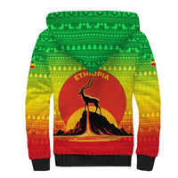 Ethiopia Christmas Sherpa Hoodie with Mountain Gazelle Sunset Ethiopian Flag Colors and Tribal Pattern Design - Wonder Print Shop
