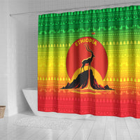 Ethiopia Christmas Shower Curtain with Mountain Gazelle Sunset Ethiopian Flag Colors and Tribal Pattern Design - Wonder Print Shop