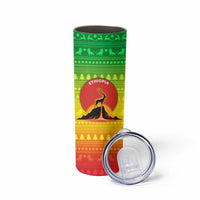 Ethiopia Christmas Skinny Tumbler with Mountain Gazelle Sunset Ethiopian Flag Colors and Tribal Pattern Design - Wonder Print Shop