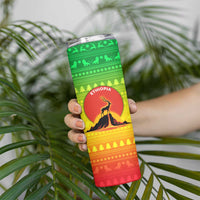 Ethiopia Christmas Skinny Tumbler with Mountain Gazelle Sunset Ethiopian Flag Colors and Tribal Pattern Design - Wonder Print Shop