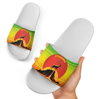 Ethiopia Christmas Slide Sandals with Mountain Gazelle Sunset Ethiopian Flag Colors and Tribal Pattern Design - Wonder Print Shop