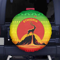 Ethiopia Christmas Spare Tire Cover with Mountain Gazelle Sunset Ethiopian Flag Colors and Tribal Pattern Design - Wonder Print Shop