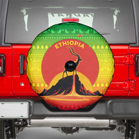 Ethiopia Christmas Spare Tire Cover with Mountain Gazelle Sunset Ethiopian Flag Colors and Tribal Pattern Design - Wonder Print Shop