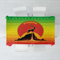 Ethiopia Christmas Tablecloth with Mountain Gazelle Sunset Ethiopian Flag Colors and Tribal Pattern Design - Wonder Print Shop