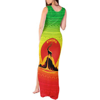Ethiopia Christmas Tank Maxi Dress with Mountain Gazelle Sunset Ethiopian Flag Colors and Tribal Pattern Design - Wonder Print Shop