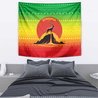Ethiopia Christmas Tapestry with Mountain Gazelle Sunset Ethiopian Flag Colors and Tribal Pattern Design - Wonder Print Shop