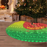 Ethiopia Christmas Tree Skirt with Mountain Gazelle Sunset Ethiopian Flag Colors and Tribal Pattern Design - Wonder Print Shop