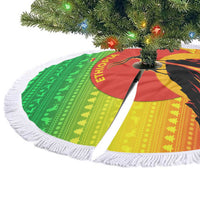 Ethiopia Christmas Tree Skirt with Mountain Gazelle Sunset Ethiopian Flag Colors and Tribal Pattern Design - Wonder Print Shop