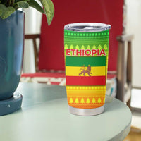 Ethiopia Christmas Tumbler Cup with Mountain Gazelle Sunset Ethiopian Flag Colors and Tribal Pattern Design - Wonder Print Shop