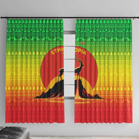 Ethiopia Christmas Window Curtain with Mountain Gazelle Sunset Ethiopian Flag Colors and Tribal Pattern Design - Wonder Print Shop