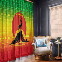 Ethiopia Christmas Window Curtain with Mountain Gazelle Sunset Ethiopian Flag Colors and Tribal Pattern Design - Wonder Print Shop