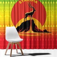 Ethiopia Christmas Window Curtain with Mountain Gazelle Sunset Ethiopian Flag Colors and Tribal Pattern Design - Wonder Print Shop