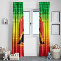 Ethiopia Christmas Window Curtain with Mountain Gazelle Sunset Ethiopian Flag Colors and Tribal Pattern Design - Wonder Print Shop