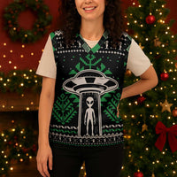 Alien Christmas Knitted V-Neck Vest Xmas Holiday Patterns - Wonder Print Shop