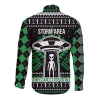 Alien Christmas Long Sleeve Button Shirt Xmas Holiday Patterns - Wonder Print Shop