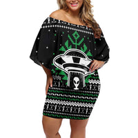 Alien Christmas Off Shoulder Short Dress Xmas Holiday Patterns - Wonder Print Shop
