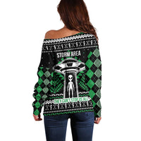 Alien Christmas Off Shoulder Sweater Xmas Holiday Patterns - Wonder Print Shop