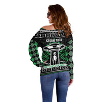 Alien Christmas Off Shoulder Sweater Xmas Holiday Patterns - Wonder Print Shop