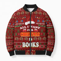 All I Want For Christmas Is Books Christmas Bomber Puffer Jacket Xmas Holiday Patterns - Wonder Print Shop