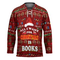 All I Want For Christmas Is Books Christmas Hockey Jersey Xmas Holiday Patterns - Wonder Print Shop