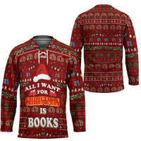 All I Want For Christmas Is Books Christmas Hockey Jersey Xmas Holiday Patterns - Wonder Print Shop