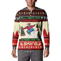 All I Want For Christmas Is Skiing Christmas Button Sweatshirt Xmas Holiday Patterns - Wonder Print Shop