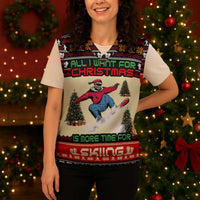 All I Want For Christmas Is Skiing Christmas Knitted V-Neck Vest Xmas Holiday Patterns - Wonder Print Shop