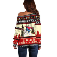 All I Want For Christmas Is Skiing Christmas Off Shoulder Sweater Xmas Holiday Patterns - Wonder Print Shop