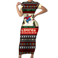 All I Want For Christmas Is Skiing Christmas Short Sleeve Bodycon Dress Xmas Holiday Patterns - Wonder Print Shop