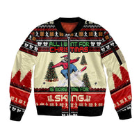 All I Want For Christmas Is Skiing Christmas Sleeve Zip Bomber Jacket Xmas Holiday Patterns - Wonder Print Shop