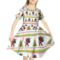 Amazing Bigfoot Christmas Kid Short Sleeve Dress Xmas Holiday Patterns - Wonder Print Shop