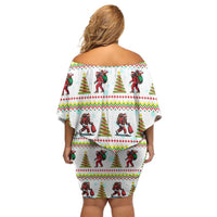 Amazing Bigfoot Christmas Off Shoulder Short Dress Xmas Holiday Patterns - Wonder Print Shop